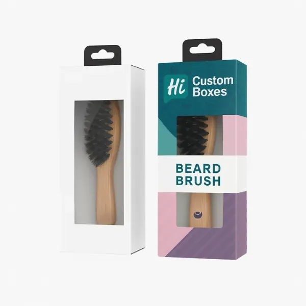 Printed beard brush packaging box with transparent window- designed for beard care accessories and grooming products